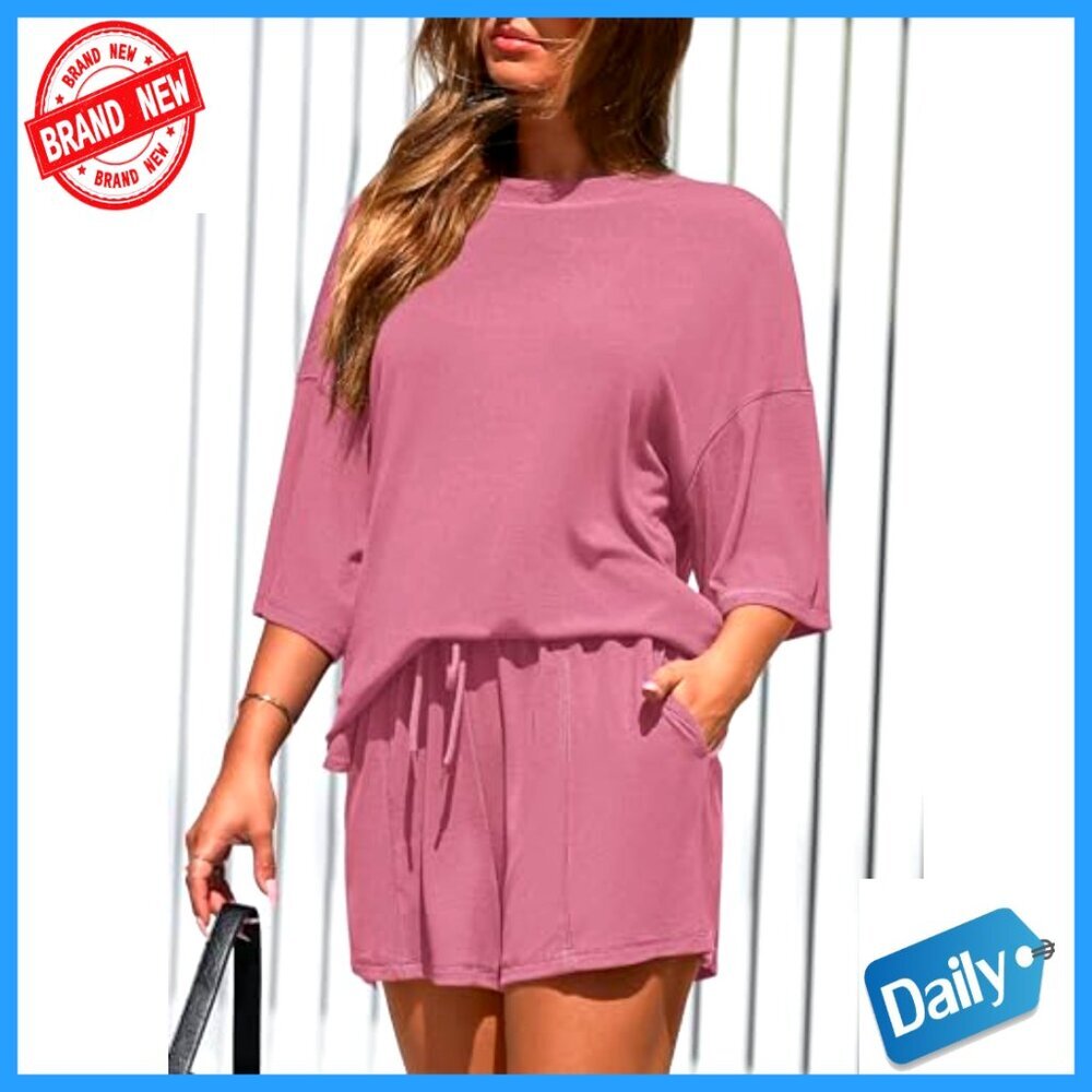 Oversized Short Sleeve Tee & Wide Leg Shorts Lounge Set, 2 Piece Matching - Picture 5 of 7